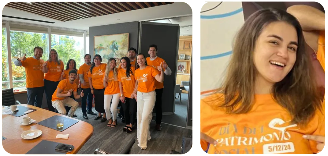 El equipo de una empresa con poleras del Día del Patrimonio Social