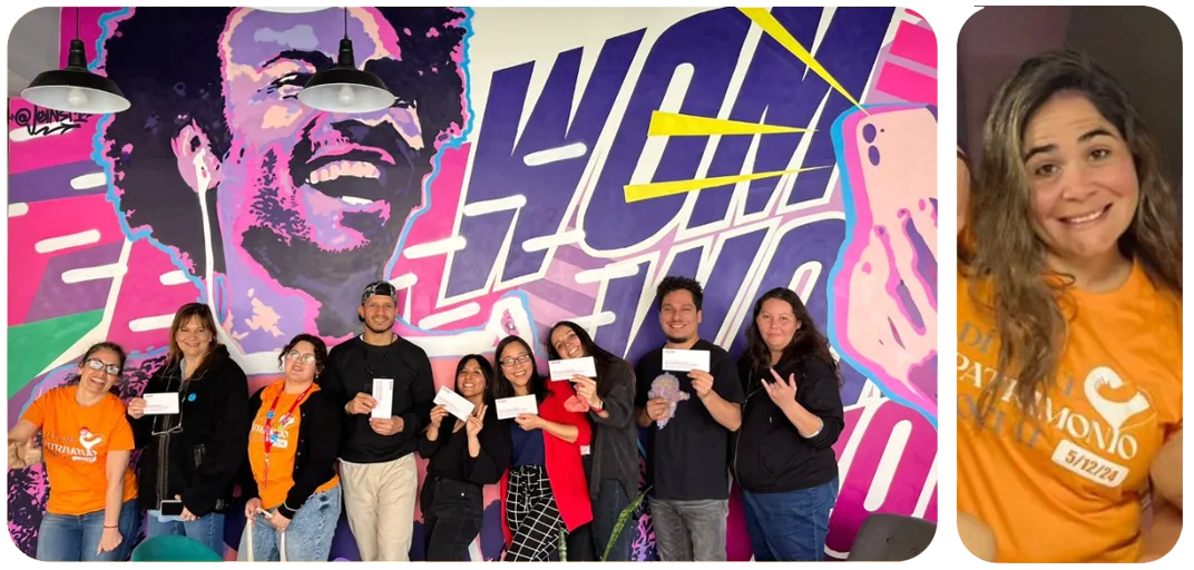 Voluntarios frente a un mural